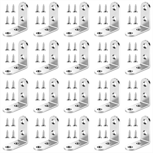 Hörnstöd 90 graders L-formade vinkelfästen rostfritt stål hörnfäste med skruvar för trämöbler hylla fönsterskåp fixering reparation 20 st (40 x 40 mm)