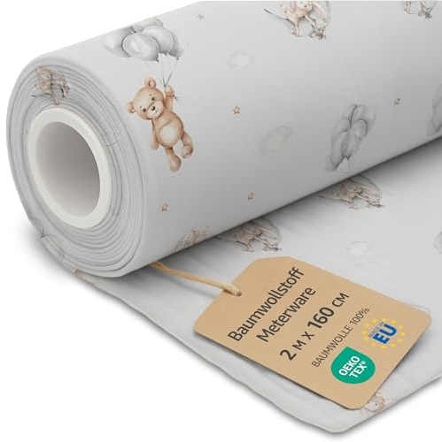 Bomullstyg Metervara Ren Bomull 2 M x 160 cm– Sytyg Dekorationstyg för Patchwork Kläder Kuddar Gardiner Foder Hudvänligt Andningsaktivt Naturligt och Mjukt Teddybjörnar