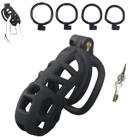 Male Black Special Training Cage with 4 Sizes Rings, Portable Practice Cage for Men- (L)