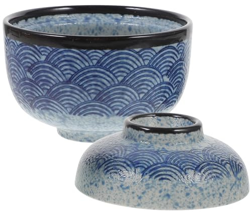 BESPORTBLE Ciotola in Ceramica con Coperchio per Zuppa Miso Scodella per Stufati e Vapore Design Giapponese Ondulato Leggera e Facile da Pulire per Uso Quotidiano e Regalo