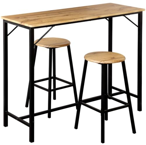 Kesper | Bar da cucina in 3 pezzi | tavolo e 2 sgabelli | struttura in metallo | FSC fibra effetto rovere | salvaspazio e stabile | tavolo 110 x 40 x 88 cm | 1597813