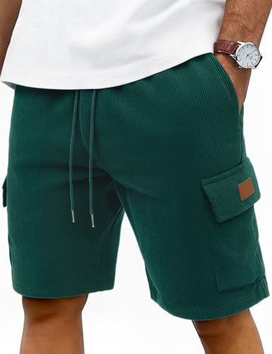 iClosam Short Cargo Homme en Velours Côtelé Chino avec Poches | Coupe courte, style bermuda décontracté, pour l'été