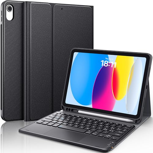 CHESONA Cover iPad 10 Generazione con Tastiera iPad A16 11 Generazione (10.9/11 2022/2025), Touchpad Intelligente, 2 Canali BT, Magnetica Italiano QWERTY, Nero