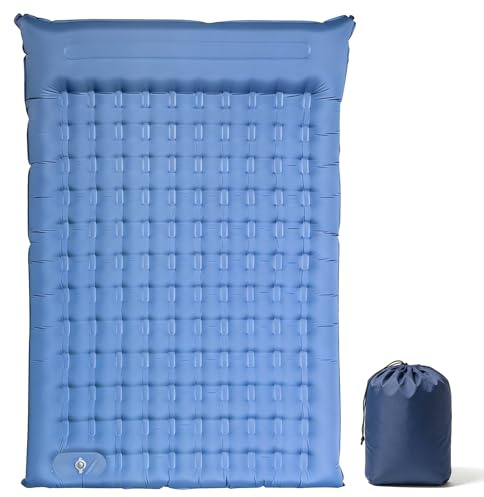 Double Self-Inflating Camping Mattress for 2 Person – Wide 195x134cm,14 Thickness Portable Sleeping Mat for Couples & Family Camping, Festivals & Guest Bed | Quick Inflation, Durable Support, Blue