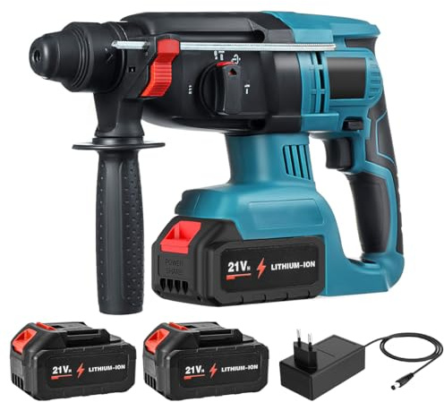 Akku Bohrhammer 18V, Schlagenergie 1J, schlagbohrmaschine akku mit 2×4,0Ah Akku & Ladegerät, SDS, Bohren bis 27 mm, Bürstenloser Motor, Anti-Vibrationsgriff