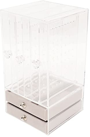 PYUDKLSMN 5 - Portaorecchini in acrilico con cassetti, organizzatore di orecchini trasparente con design antipolvere, contenitore per gioielli chiaro per orecchini, anelli e collane, cassett