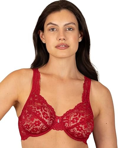Smart & Sexy Women's Signature Lace Unlined Underwire Bra, Opaque, No No Red, 40C