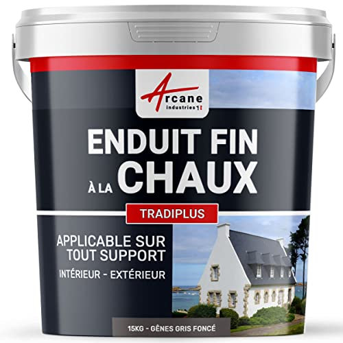 ARCANE INDUSTRIES Enduit Fin à la Chaux, décoration, intérieure, extérieur, Maison : Tradiplus - 15 kg (jusqu'à 14 m²) Gênes - Gris Foncé