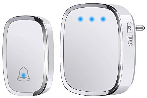 YYQ Sonnette Sans Fil Extérieur Étanche IP44, Sonnette de Porte 300 Mètres, Kit de Carillon avec LED Flash, 1 Émetteur et 1 Récepteur, 5 Niveaux de Volume, 36 Mélodies