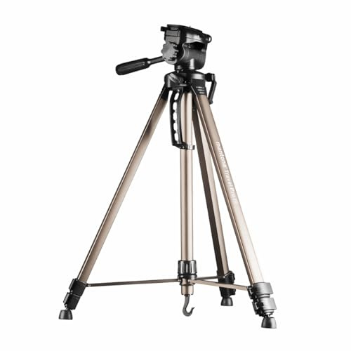 Mantona Basic Travel Pro III fotostativ – stort, lätt aluminium med 3 st videostativ med snabbkopplingsplatta, höjd 55 till 146 cm, lastkapacitet 3 kg, lätt 1,07 kg, brons, med ficka