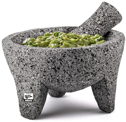 Äkta handgjord mexikansk mortel och stöt, Molcajete de Piedra naturlig vulkanikasten, tung och hållbar, perfekt för hemmagjorda salsor, guacamole och andra molcajete-tallrikar | Tillverkad i Mexiko