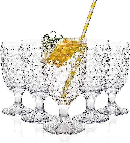 EVEREST GLOBAL Hobnail Drinking Glasses Goblet Water set of 6, 13 oz Iced Tea Glasses Ideal for Soda Wine Milk Coke Juice and Beer Perfect for Weddings Parties Bars
