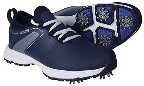 Ram Golf XT1 Mens Waterproof Golf Shoes, Spiked, Blue Size 6