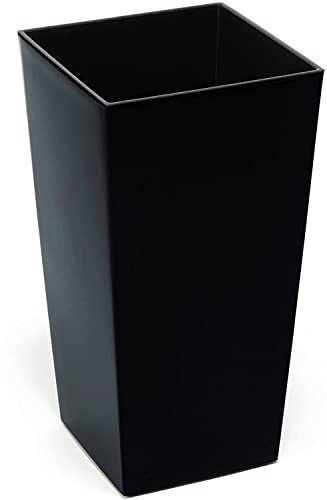 Gordanluk - Vaso da fiori alto in plastica, quadrato, lucido, con alzata interna, grande vaso per piante da interni, per esterni, grandi vasi da giardino (nero, 14 x 26 cm)