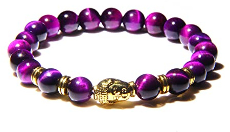8 mm kungligt blå tigeröga armband män silverfärg Buddha huvud berlock armband kvinnor amulett Vinatge gul sten pärlor pulsera, lila 1,19 cm