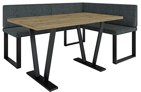 Eckbank Akiko Metal mit Tisch - Eckbankgruppe für Ihrem Esszimmer, Küche modern, Sitzecke, Essecke. Perfekt für Küche, Büro und Rezeption. Solide und Starke Verarbeitung. (INARI 96, 168x128 rechts)