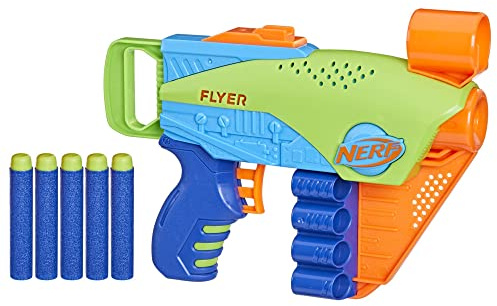Hasbro Nerf Elite Junior, Flyer, Blaster Giocattolo Facile da Usare, Per Bambini e Bambine da 6 Anni in Su, Ottima Idea Regalo, Mirino Grande, Con 5 Dardi Nerf Elite Ufficiali, Multicolore