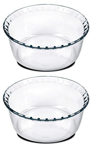 JUANIO Lot de 2 Moule soufflé Rond, Moule en Verre fileté, Plateau réfractaire, Plat à Four Moule de Cuisson, capacité 2.4 L - Diamètre 21.5 x Hauteur 9.8 cm