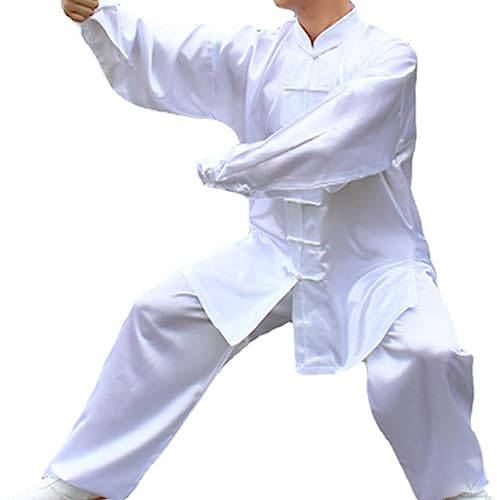 BATTTX Men Kung Fu Uniform Long Sleeve Martial Arts Suit Chinese Clothing Taichi Traditional (Color : White, Size : XXL)