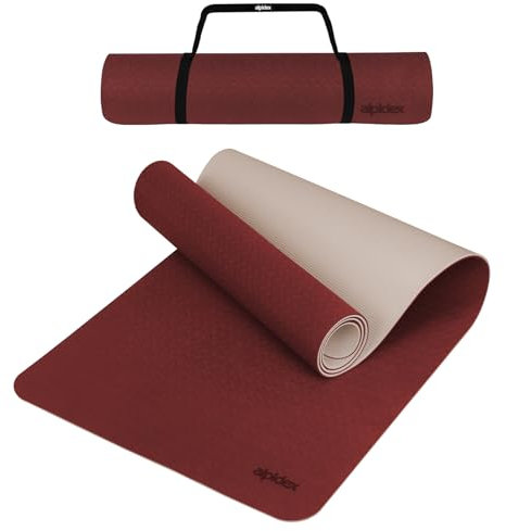 ALPIDEX Yogamatte rutschfest 190 x 61 x 0.6 cm | 190 x 90 x 0.6 cm E-Book Phthalatfreie Fitness TPE Matte Gymnastik Turnen Pilates Sport Yoga Trainingsmatte, Bordeaux/Cream, 190 x 61 x 0.6 cm