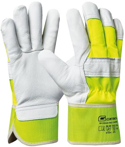 Gebol Worker Pro Thermo (1 Paar) - Arbeitshandschuhe aus 1,2mm Rindsleder, Thermo-Innenfutter, Handschuhe für den Winter mit 8cm Stulpe, Neongelb, für Herren, L (Gr. 9)