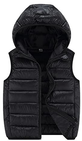 Leichte Daunenweste Jungen Mädchen 160, Steppweste Mit Kapuze Gilet Herbst Winter Warme Ärmellose Jacke Outwear Reißverschluss Schwarz Winterjacke Westen Pufferjacke 3-15 Jahre