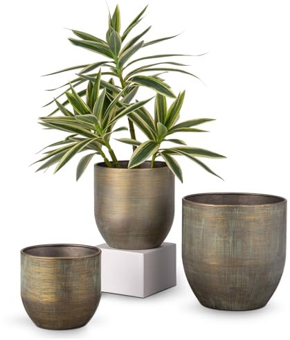 3er Set Blumentöpfe aus verzinktem Stahl perfekt für Moderne Dekoration und Pflanztöpfe, Dekorativen Zink Töpfen drinnen und draußen,16.5cm/13.5cm/12cm, Grün