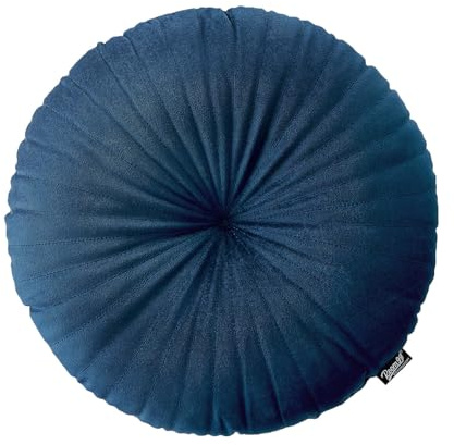 ROOM99 Milou - Cuscino rotondo, 45 cm, decorativo, in velluto, trapuntato, colore blu scuro, 1 pezzo