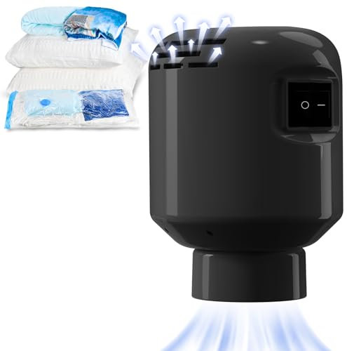 Kissleaf Portable Vacuum Storage Bags Electric Pump Space Saver Compression Pack Suction Pump Vacuum Pack Bags Air Pump for Clothes Duvets Blanket，Black