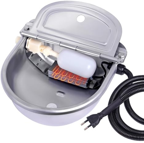 MUALROUS 220V Bol d’Eau Automatique pour Chien Extérieur avec Vanne à Flotteur, Bol Thermique Chauffé en Acier Inoxydable De 2,5 L, Abreuvoir pour Bétail Bovin, Cheval, Chèvre, Cochon, Poulet (220V)