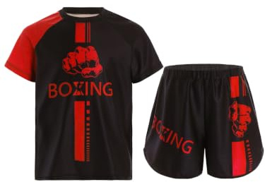 Runhomal – Conjunto de niño – Camiseta y pantalones cortos de boxeo tailandés Combat MMA – Entrenamiento deportivo para niño 5 – 16