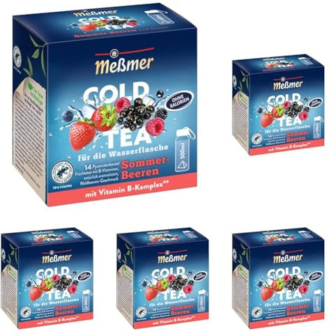 Meßmer Cold Tea Sommer-Beere | 14 Pyramidenbeutel | Glutenfrei | Laktosefrei | Vegan (Packung mit 5)