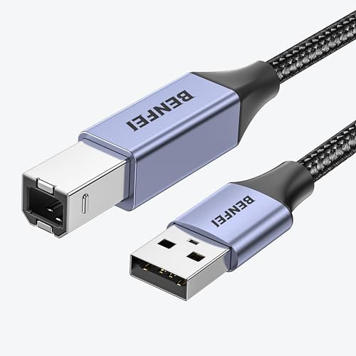 BENFEI Câble d'imprimante USB, 2 mètres de câble USB A à USB B pour HP, Canon, Brother, Dell, Epson, Lexmark, Xerox, Gris
