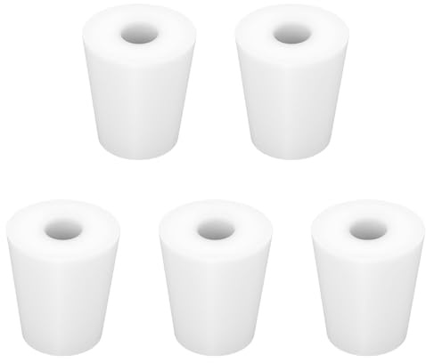 Labasics 5 Bouchons en Silicone #3, Coniques Blancs avec Trou de 8 mm, Tappes Réutilisables pour Verrerie de Laboratoire, Étanchéité Parfaite, Scellement et Expériences