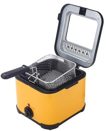 Freidora Aceite 1.5 Litros con Tapa de Cristal de Visualización, 1000W Freidora Eléctrica, Control de Temperatura de 80-190°C, Acero Inoxidable 220V 2 Colores(Yellow)
