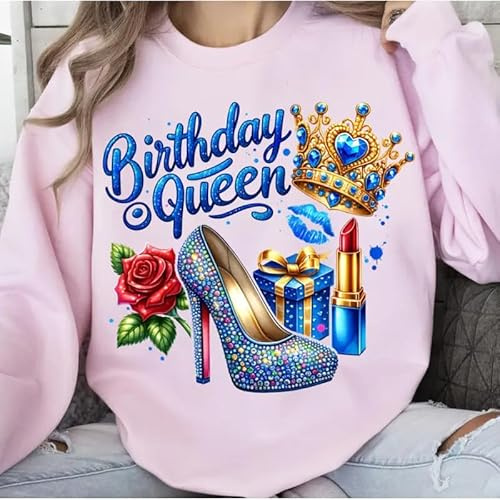 Blue High Heels Birthday Queen Iron On Transfers for T-Shirts Rub on Transfers Stickers Vinyl Ready to Press Stickers Iron on Decals for T-Shirts Clothing Hoodie DIY Crafts