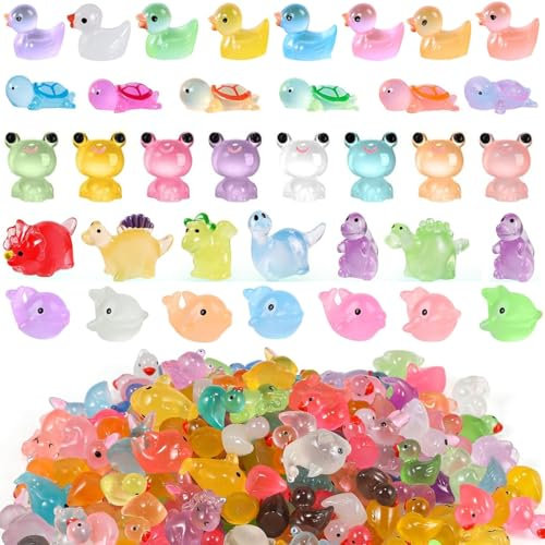 sinirttou 100 pcs Mini Figures d'animaux en Résine Set, Animaux Résine Lumineuse Canards Miniatures, DIY Craft Décorations pour Jardin Paysage Aquarium