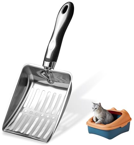 Nokwocy Pelle à litière pour Chat - en métal - avec poignée en Bois - Taille des Pores de 5mm - Pelle pour Chat, Pelle litiere Chat, Pelle a litiere Chat, Pelle litiere (Black)