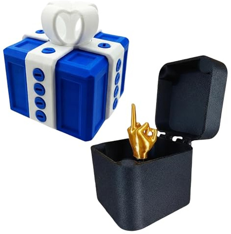 Starnearby Regalo Divertente Uomo, Scatola Regalo a Sorpresa con Dito, Scatola Scherzosa con Sorpresa con Viti Stampate in 3D, Regali di Natale (Blu e Bianco)