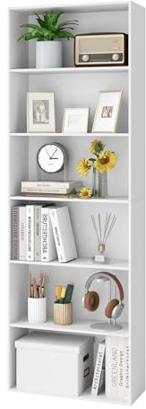 KOMFOTTEU Librería Abierta de 6 Niveles, Estantería para Libros con 2 Kits Antivuelco, Mueble de Almacenamiento de Madera, Armario para Sala de Estar, Oficina, Estudio, 60 x 24 x 178 cm (Blanco)