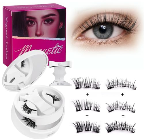 2 Paires Faux Cils Magnetique avec Applicateur, Cils Magnetique Naturel Réutilisables, Aucune Colle Nécessaire, facile à porter et à enlever avec instructions, Fake Lashes Magnetic (A)