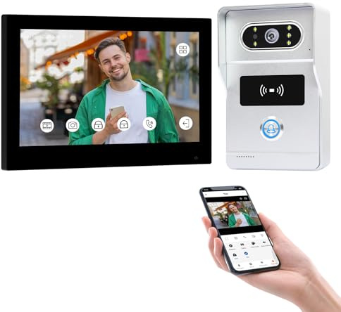 FTes RFKits Videoportero de 2 Cables 1080P, Sistema de Intercomunicación con Pantalla Táctil de 7 Pulgadas,Control Mediante la App Inteligente Tuya,Visión Nocturna IR, Desbloqueo RFID