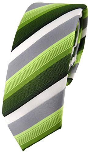 TigerTie schmale Designer Krawatte in grün dunkelgrün grau weiss gestreift - Schlips Tie