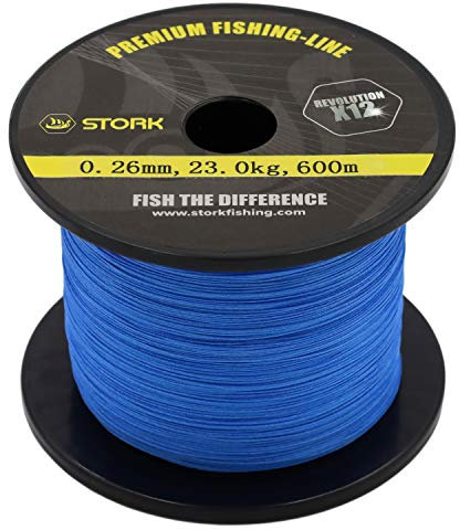 Stork Revolution, 12-Fach geflochtene Premium Angelschnur 600m (Blau, 12.5 kg / 0.14 mm)