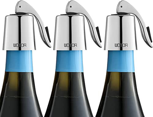 WOTOR Weinverschluss Edelstahl WeinFlaschenverschluss Wiederverwendbar Auslaufsicher hält Wein frisch (3 Stück,Silber)