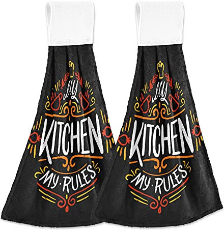 My Kitchen Rules - Juego de 2 toallas de mano para cocina, adhesivo mágico, para colgar, toalla de mano, para armario, baño, baño, lavadero, 35,5 x 46,2 cm