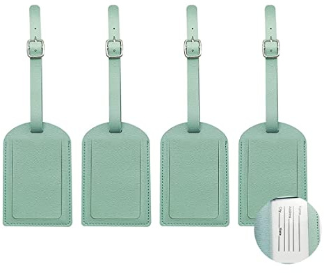 Quesuc 4 Piezas Etiquetas para Equipaje,Etiqueta para Equipaje de Cuero Sintético,Etiqueta para Equipaje de Viaje con Cubierta Protectora Completa para Maleta de Viaje de Negocios (azul claro)