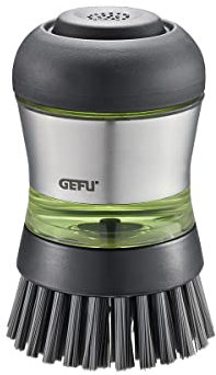 GEFU Spülbürste SWIFT | 2-in-1 Spülmittelspender & Bürste | Ergonomisch, nachfüllbar, Nylonborsten, Edelstahl, einfache Dosierung kraftvolle Reinigung