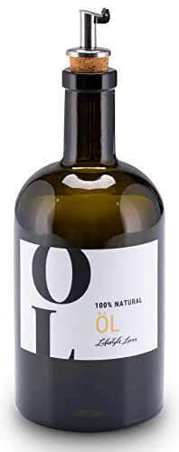 Lifestyle Lover Bouteille de pharmacie en verre vert antique avec bec verseur en acier inoxydable pour huile et vinaigre (huile 500 ml)