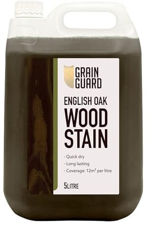 GRAIN GUARD Wood Stain Water Based | English Oak | 5L | Interior Furniture Stain | Light & Dark Stains | Eco-Friendly & Non-Toxic Wood Dye | Easy Application | Quick Dry & Low Odour